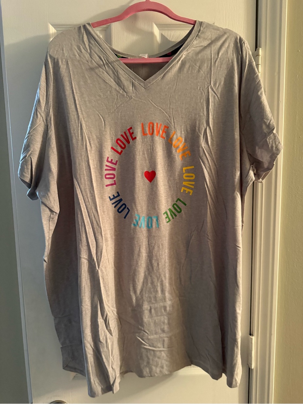 Womens Gray V-Neck pj set with Rainbow "LOVE" Graphic